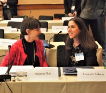 Margaret Blair speaks with Elizabeth Pollman between conference panels.