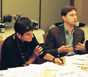 Congresswoman Rosa DeLauro and Tobin Project founder David Moss at a Tobin Project meeting in 2007.